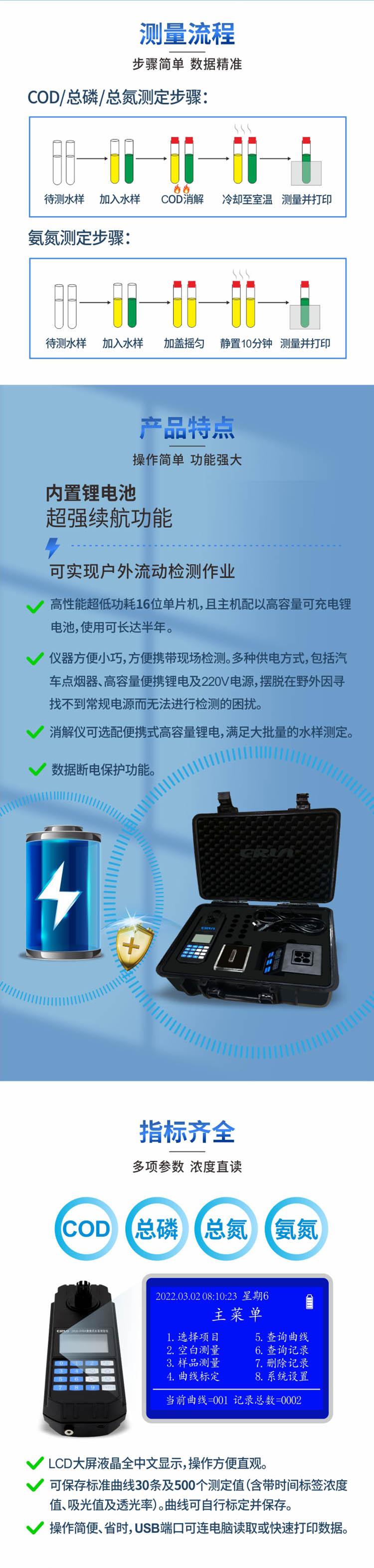 便攜式多參數(shù)COD、氨氮、總磷、總氮水質(zhì)測定儀